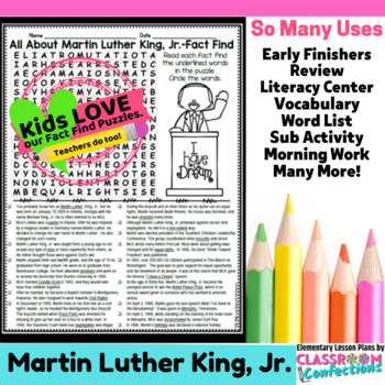 Preview of Martin Luther King Jr: All About MLK Reading and Word Search Activity