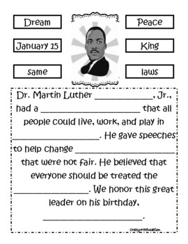 Preview of Martin Luther King Jr. Fill in the Blank Activity