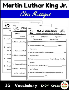 Preview of Martin Luther King Jr.Fill in the Blank-Cloze Sentences-Morning Work K-2nd