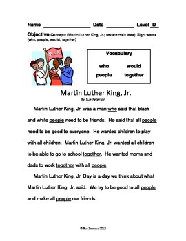 Martin Luther King, Jr. - First Grade Level D Reader by Sue Peterson