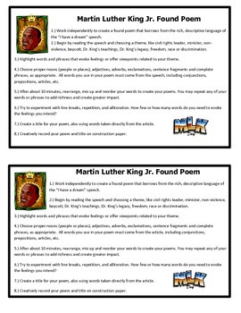Preview of Martin Luther King Jr.  Found Poem Activity