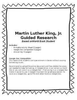 Preview of Martin Luther King Jr Guided Research (World Book Students)