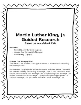 Preview of Martin Luther King Jr Guided Research (World Book Kids)