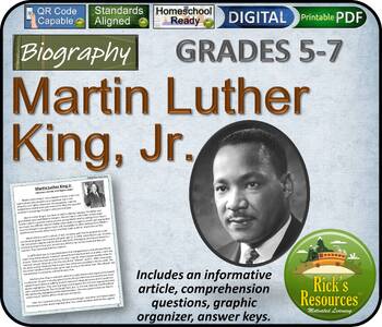 Preview of Martin Luther King Jr. Biography Reading Comprehension - Print and Digital