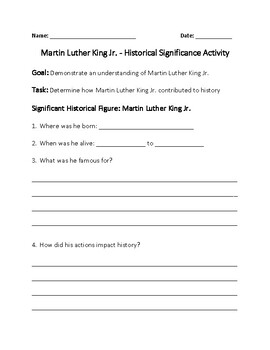 Martin Luther King Jr. - Historical Significance Activity by Jwood ...