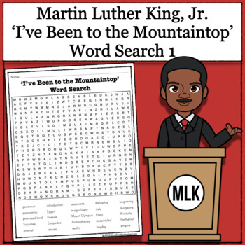 Preview of Martin Luther King Jr. Word Search 1 - I'VE BEEN TO THE MOUNTAINTOP