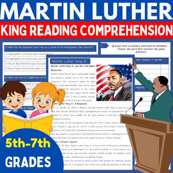 Preview of Martin Luther King Jr black history month Reading Comprehension 5th - 7th Grades