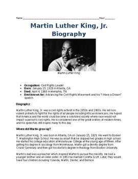 Preview of Martin Luther King, Jr (Info. Reading Text)