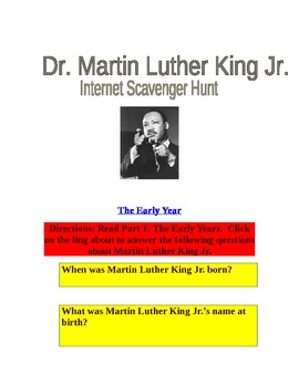 Preview of Martin Luther King Jr. Internet Scavenger Hunt