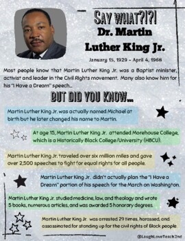 Preview of Martin Luther King Jr. Less Known Facts Sheet