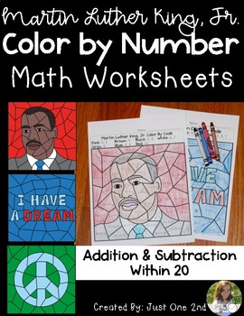 Preview of Martin Luther King, Jr. /MLK Color by Number: Addition & Subtraction Within 20