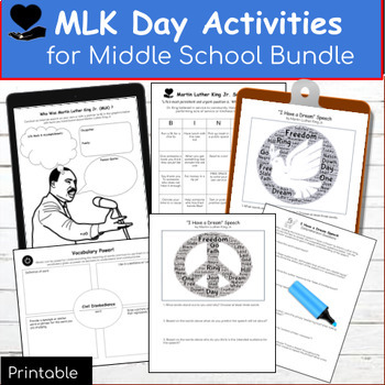 Preview of Martin Luther King Jr. MLK Day Activities for Middle School ELA