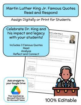 Preview of Martin Luther King Jr (MLK Day) Read and Respond Activity (Digital/ Print) 
