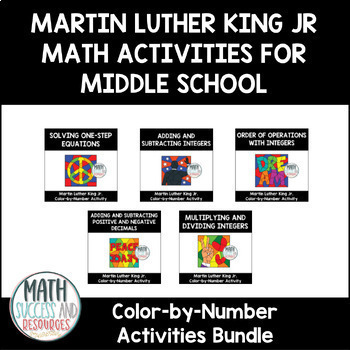 Preview of Martin Luther King Jr Math Color-by-Number Activities for Middle School Bundle