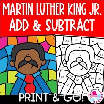 Preview of Martin Luther King Jr Color by Number Code Addition & Subtraction Facts Coloring