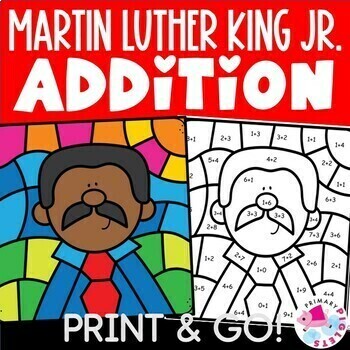 Preview of Martin Luther King Jr Math Coloring Pages Addition Color by Number Code Bundle