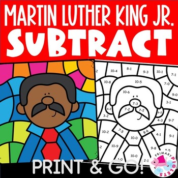 Preview of Martin Luther King Jr Color by Number Code Subtraction Facts Coloring Pages