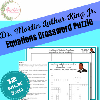 Preview of Martin Luther King Jr. Math Crossword Puzzle // Solving Algebraic Equations