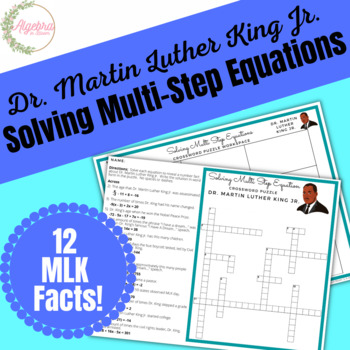 Preview of Martin Luther King Jr. Math Crossword Puzzle // Solving Multi-Step Equations