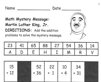 Preview of Martin Luther King, Jr. Math Mystery Message