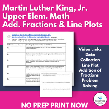 Preview of Martin Luther King, Jr. Memorial: Upper Elem Math Line Plot & Fraction Addition