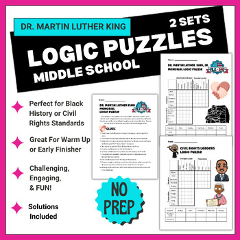 Preview of Martin Luther King Jr Middle School Logic Puzzles MLK Activities January, GATE