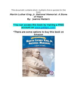 Preview of Martin Luther King Jr. National Memorial: A Stone of Hope- Quizzes