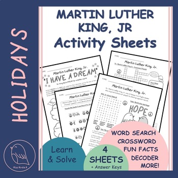 Preview of Martin Luther King Jr NO PREP Activities With Word Search Crossword Decoder