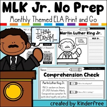 Preview of MLK Jr. NO PREP Kindergarten and First Activity Pack (with Research Project)