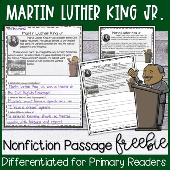 Preview of Martin Luther King Jr. Nonfiction Passage FREEBIE