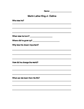 Preview of Martin Luther King Jr Outline Activity
