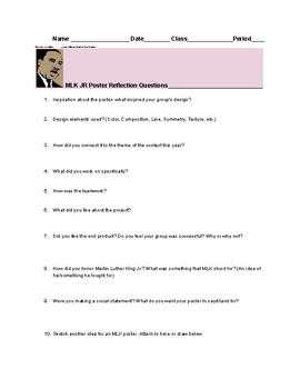 Preview of Martin Luther King Jr. Poster Project- Reflection Questions