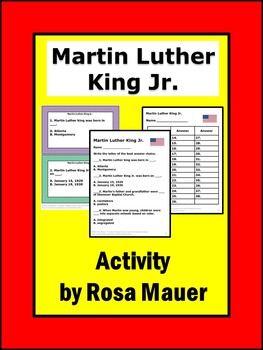 Preview of Martin Luther King Jr. Printables Fill in the Blank Task Cards & Worksheet