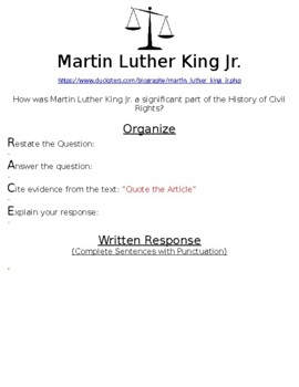 Preview of Martin Luther King Jr. R.A.C.E Online Writing Assignment W/Article