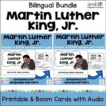 Preview of Bilingual Martin Luther King Jr Printable Readers & Boom Cards with Audio