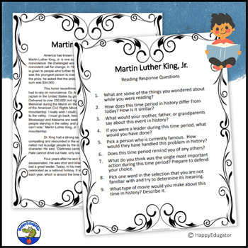 Martin Luther King Jr. Reading Comprehension Passages and Questions MLK Day