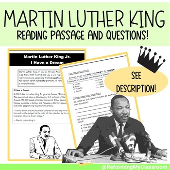 Martin Luther King Jr. Reading Comprehension & Questions - Black ...
