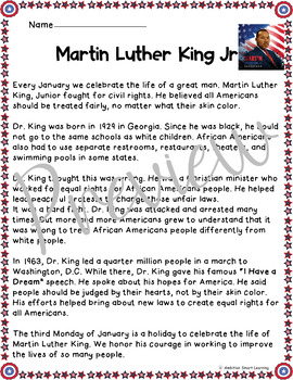 Martin Luther King Jr. Reading Comprehension by Ambition Smart Learning