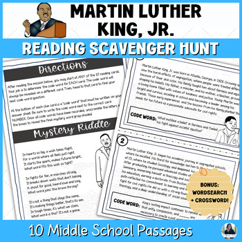 Preview of Martin Luther King Jr Reading Comprehension Activities for 6th, 7th & 8th Grades