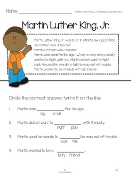 Martin Luther King, Jr. Reading Comprehension by Kayla Weskamp | TpT