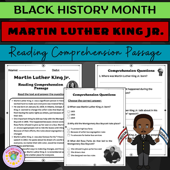 Preview of Martin Luther King Jr: Reading Comprehension | MLK Day and Black History month