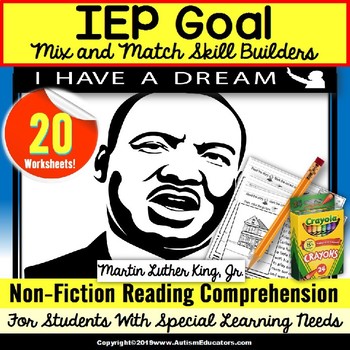 Preview of Martin Luther King Jr Reading Comprehension NON-FICTION WORKSHEETS for Autism