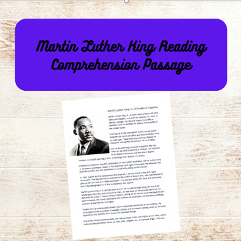 Preview of Martin Luther King Jr. Reading Comprehension Passage, 3-5 grades, test prep