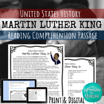 Preview of Martin Luther King Jr. Reading Comprehension Passage PRINT and DIGITAL