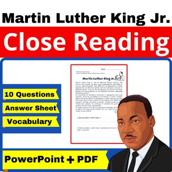Preview of Martin Luther King Jr Reading Comprehension Passage Close Reading|PowerPoint+PDF