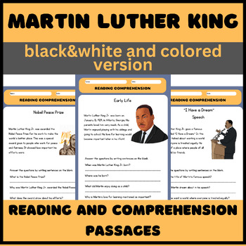 Preview of Martin Luther King Jr Reading Comprehension Passage and Activities