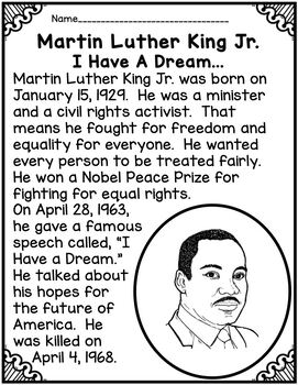 Martin Luther King Jr. - Reading Comprehension Passage w/Questions