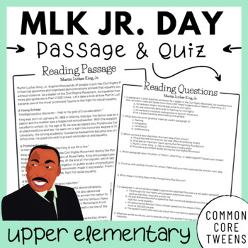 Preview of Martin Luther King Jr. Reading Comprehension Passage and Question