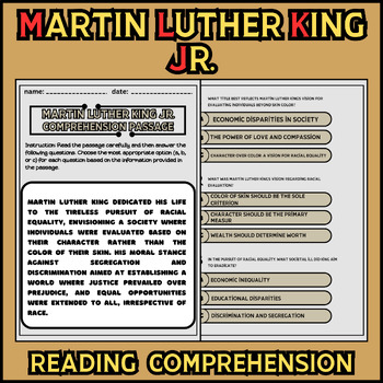 Preview of Martin Luther King Jr Reading Comprehension Passages and Questions . MLK Day