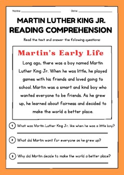 Martin Luther King Jr. Reading Comprehension Passages with Questions